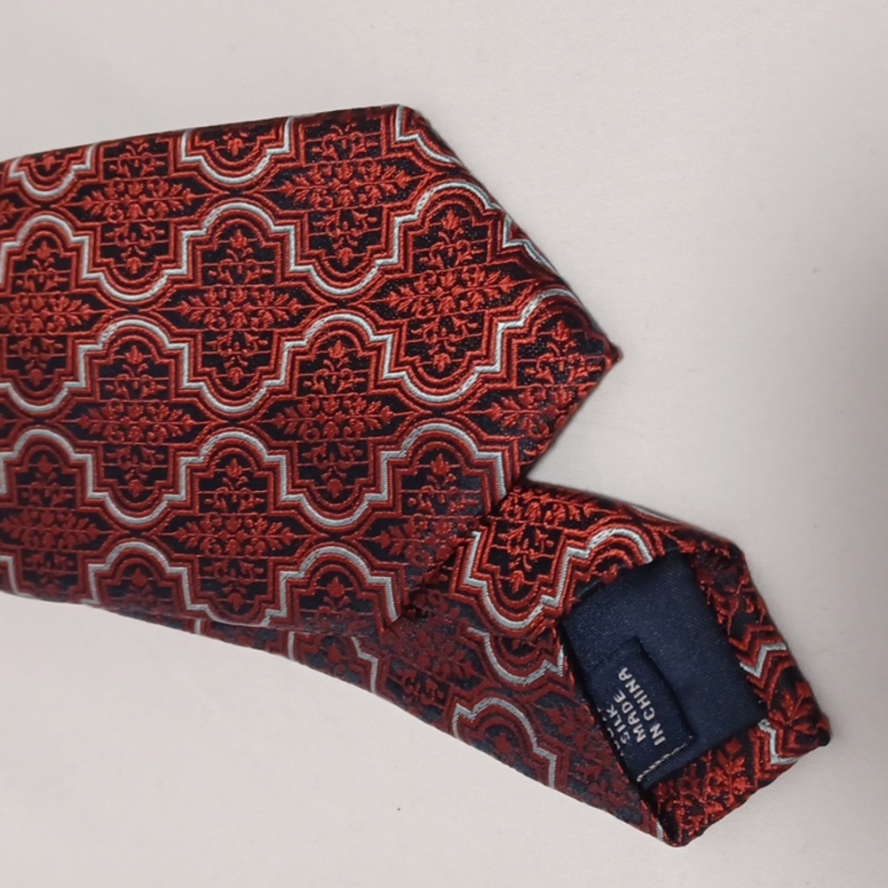 Paul Fredrick Orange Blue Silver Ogee Damask Tie Regular Standard